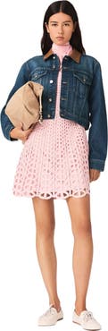 maje Denim jacket with leather collar