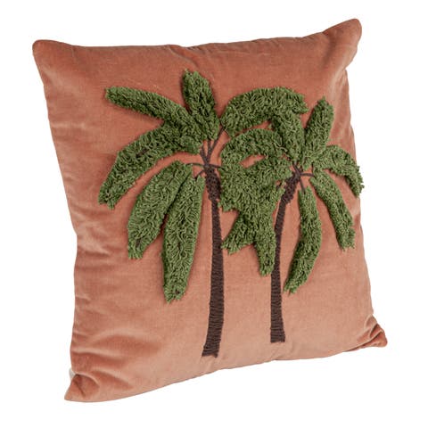 Tropical Embroidered Velvet Pillow, Multicolor
