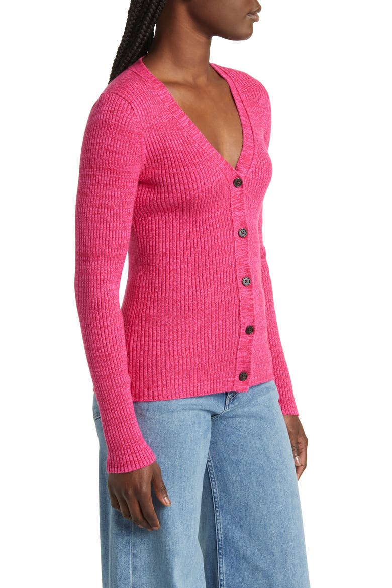 Beau Rib Cardigan, Alternate, color, HEATHER MAGENTA