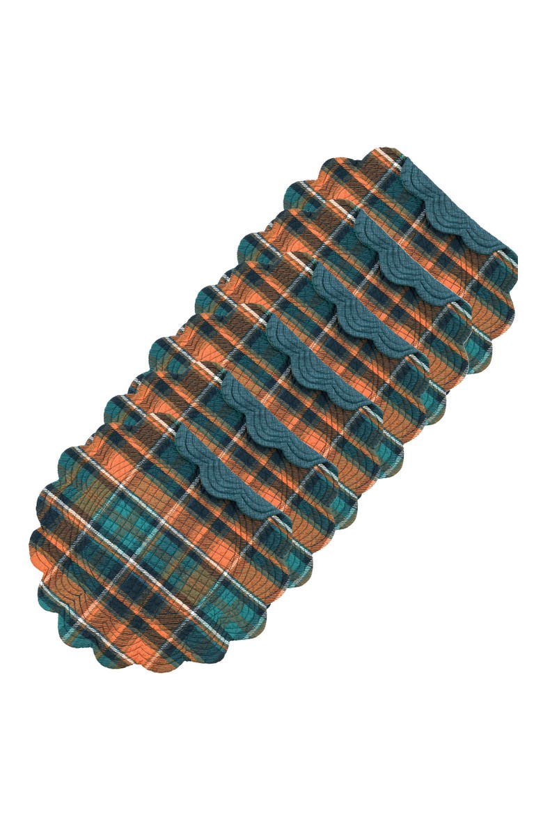 Troy Orange & Green Plaid Round 100% Cotton Set of 6 Placemats 17", Alternate, color, Blue