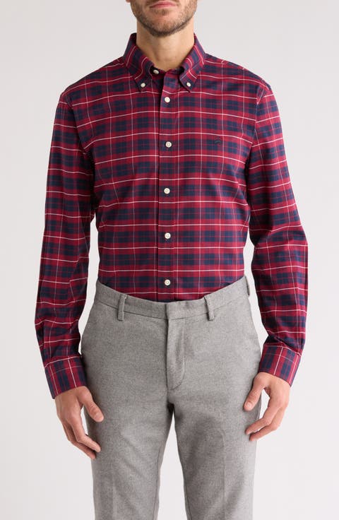 Regular Fit Fall Tartan Plaid Non-Iron Stretch Cotton Button-Down Shirt