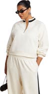 ELOQUII Stripe Detail Quarter Zip Sweatshirt