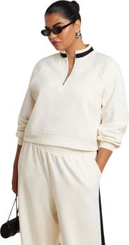 ELOQUII Stripe Detail Quarter Zip Sweatshirt