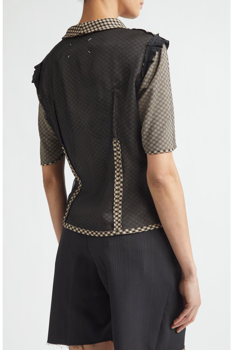 Jacquard Silk Organza Mixed Media Short Sleeve Button-Up Shirt, Alternate, color, BEIGE/ BLACK