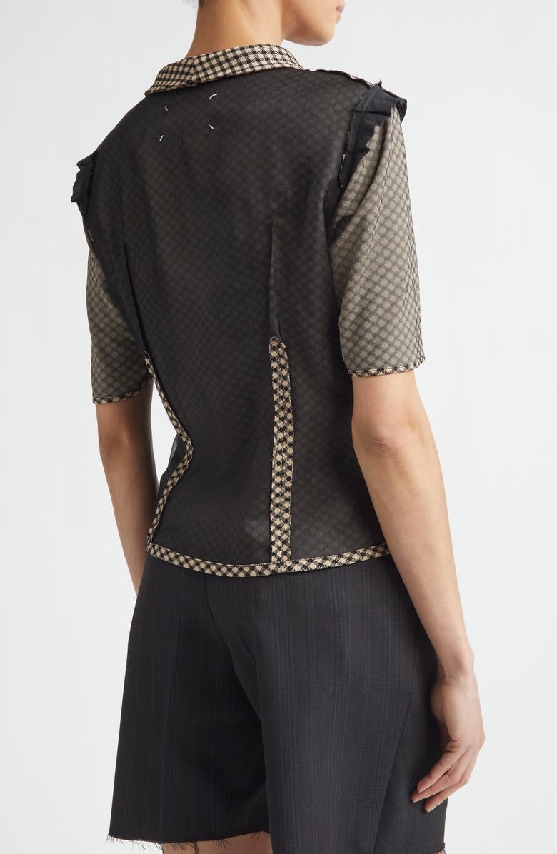 Maison Margiela Jacquard Silk Organza Mixed Media Short Sleeve Button-Up Shirt, Alternate, color, Beige/ Black