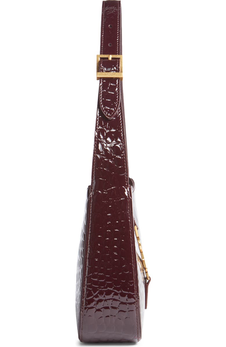 Saint Laurent Le 5 à 7 Croc Embossed Patent Leather Shoulder Bag, Alternate, color, Dark Aubergine