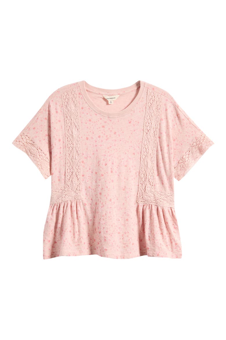 Lace Trim Peplum T-Shirt, Alternate, color, ROSE MULTI