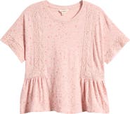 Lucky Brand Lace Trim Peplum T-Shirt