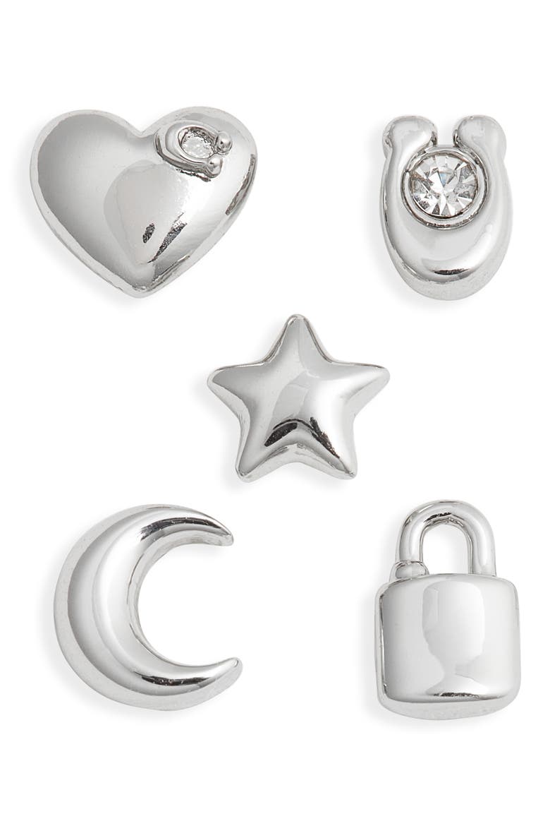 Mixed Motif 5-Piece Stud Earring Set, Main, color, RHODIUM