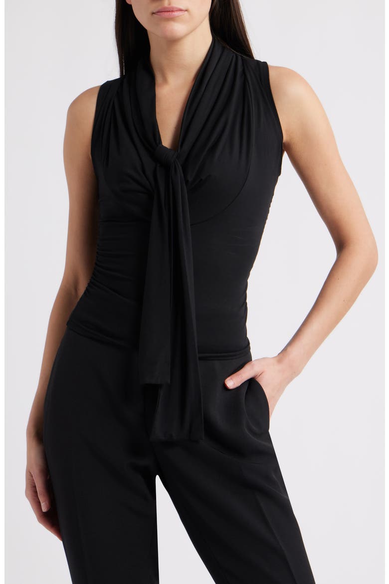 Rani Ruched Tie Neck Sleeveless Top, Main, color, BLACK