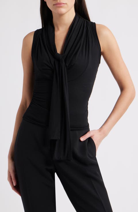 Rani Ruched Tie Neck Sleeveless Top