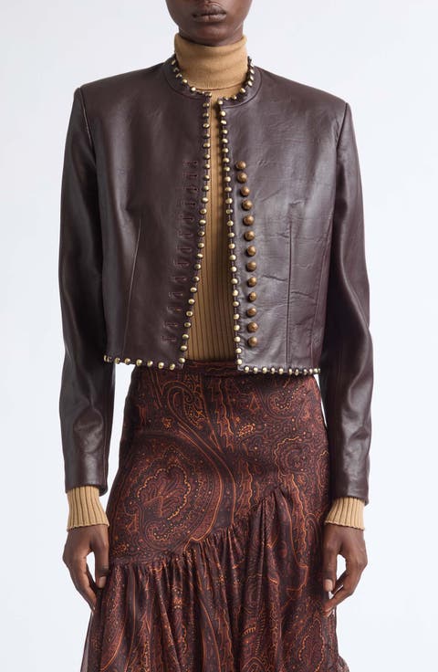 Crop Studded Leather Jacket