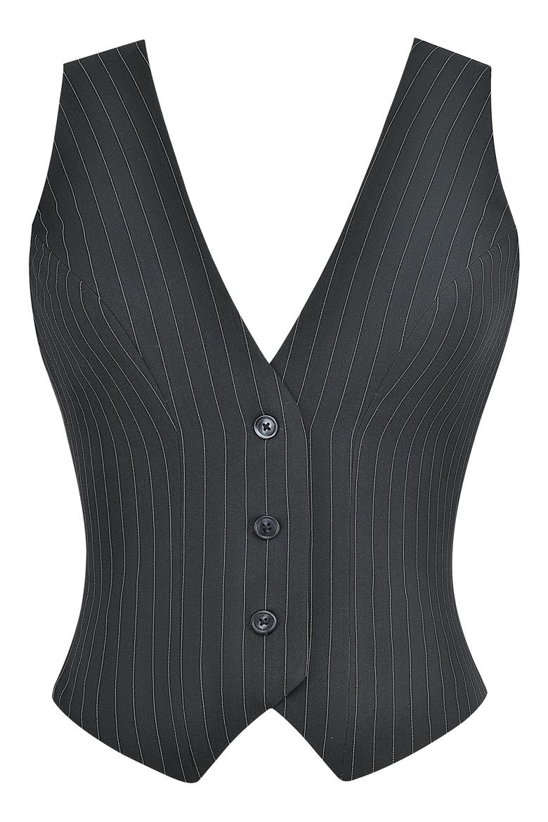 Pinstripe Waistcoat, Alternate, color, BLACK