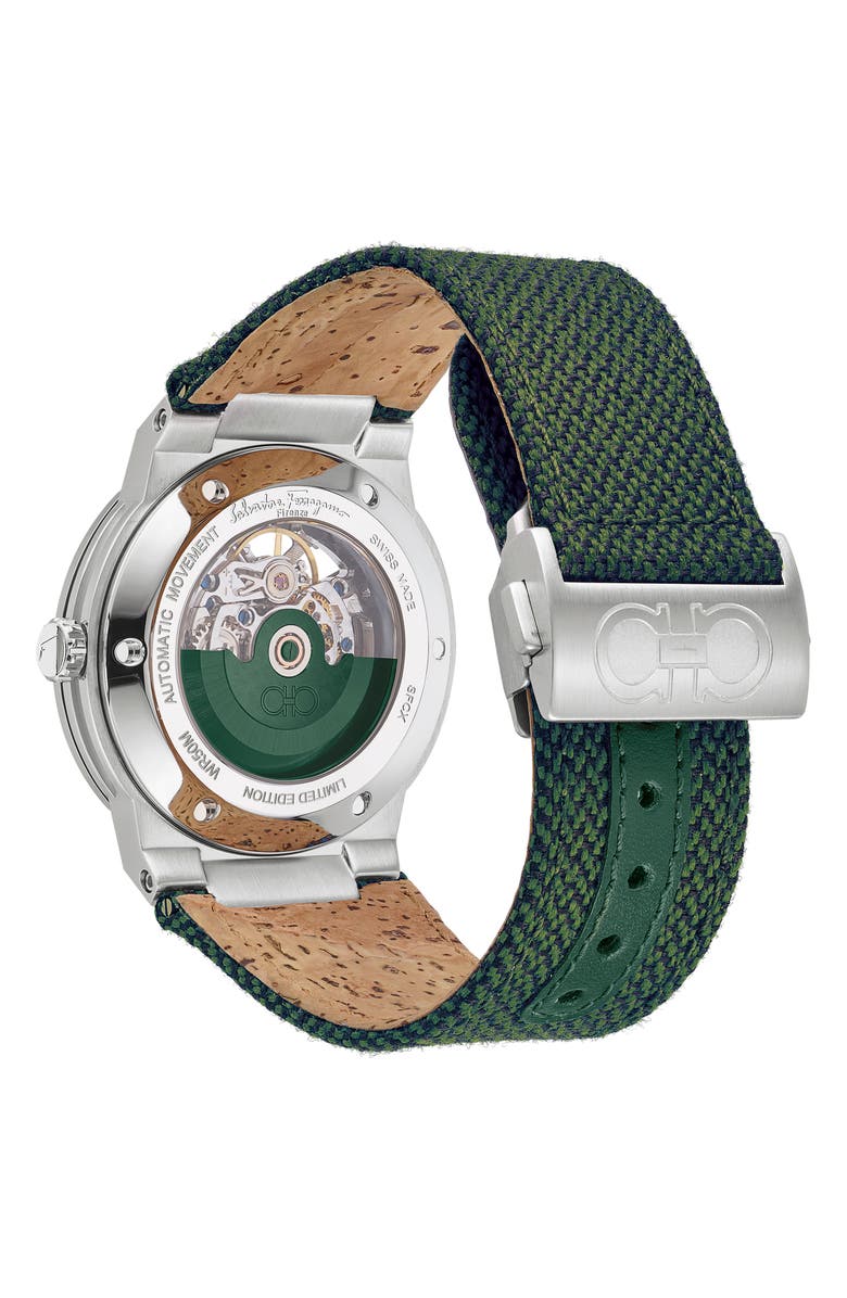 FERRAGAMO F-80 Skeleton Limited Edition Fabric Strap Watch, 41mm, Alternate, color,