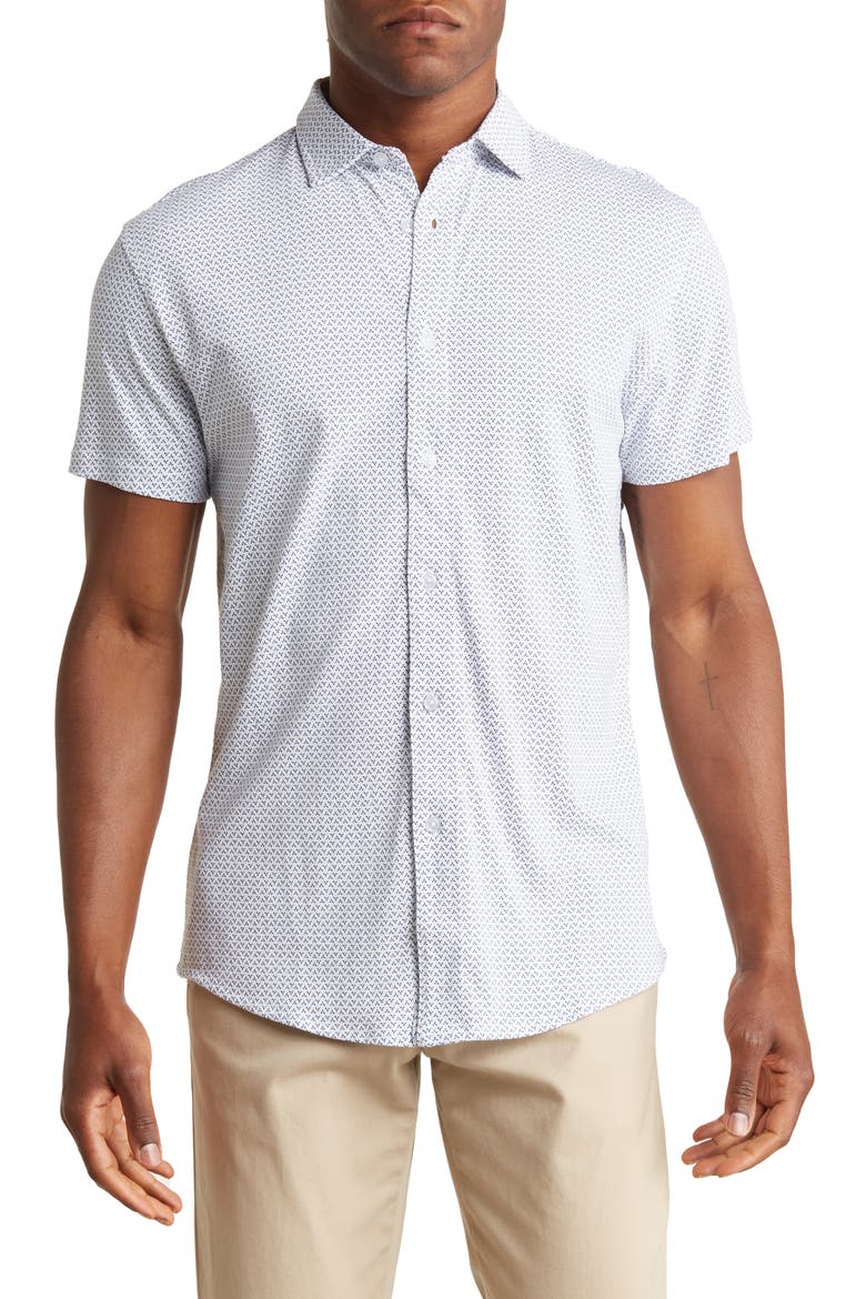 Geo Dot Jersey Knit Short Sleeve Shirt, Main, color, BLUE