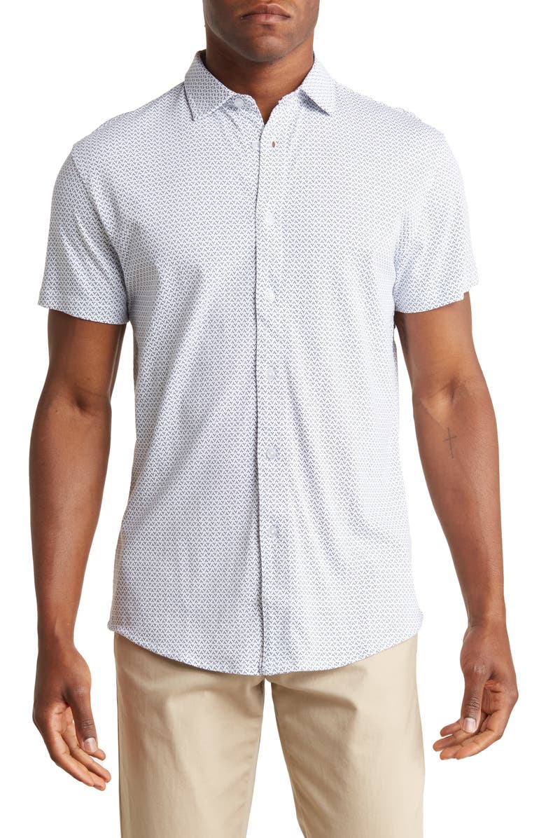 SOUL OF LONDON Geo Dot Jersey Knit Short Sleeve Shirt, Main, color, Blue