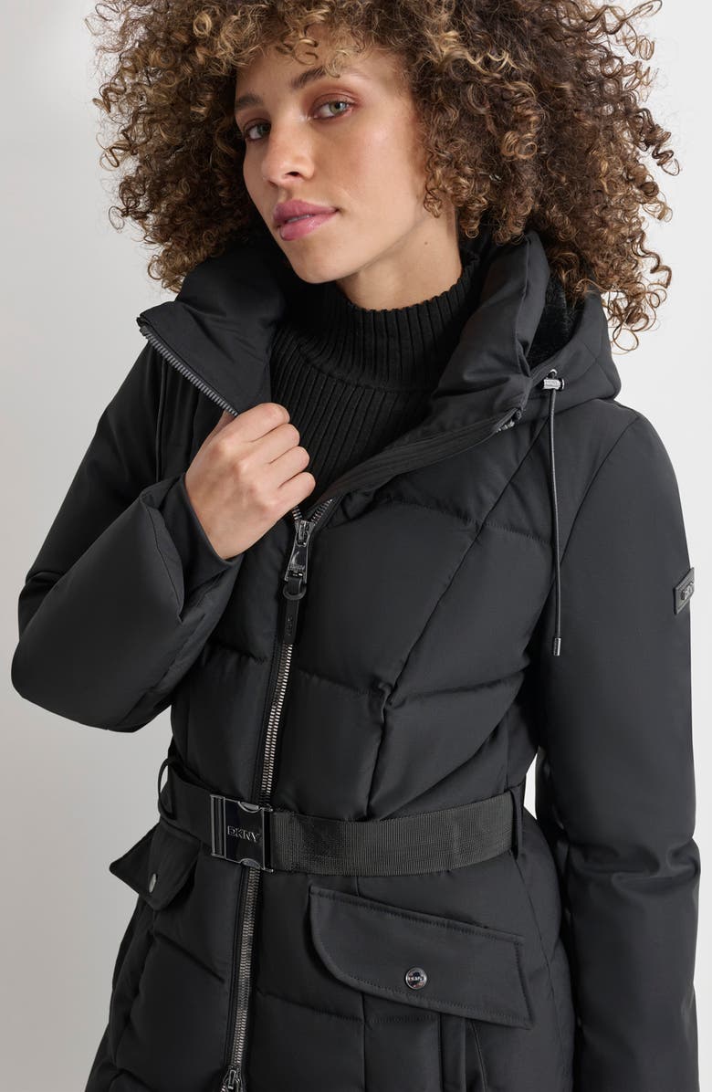 DKNY Belted Hooded Maxi Puffer Jacket, Alternate, color,