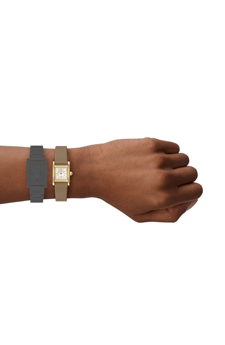 Emporio Armani Mother-of-Pearl Tank Leather Strap Watch, 19mm x 26mm, Alternate, color, 