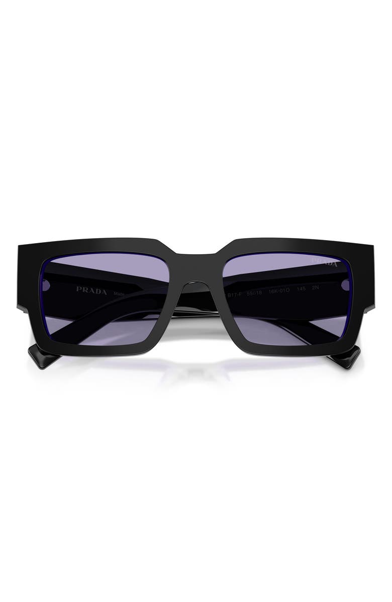 Prada 55mm Rectangular Sunglasses, Alternate, color, Black/ Purple / Violet