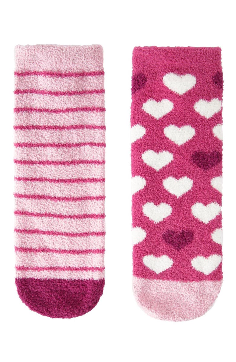 MeMoi 2 Pair Pack Fuzzy Heart Non-Skid Socks, Alternate, color,