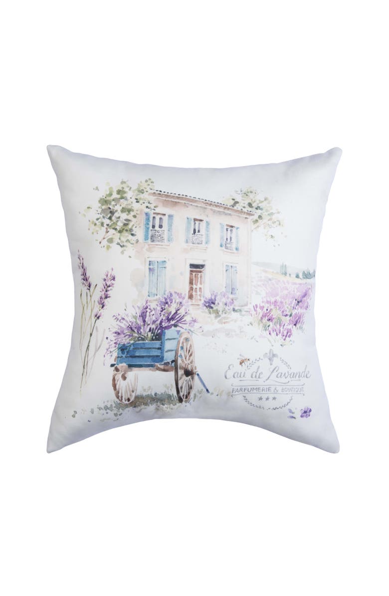 C&F Home Lavender Wagon Field Village Eau de Lavande Graphic Print Throw Indoor/Outdoor Accent Pillow, 18" x 18", Main, color, Purple