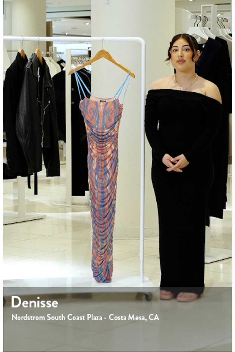 Hazel Printed Ruched Mesh Midi Dress video