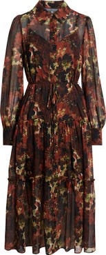 Julia Jordan Floral Long Sleeve Tiered Chiffon Shirtdress