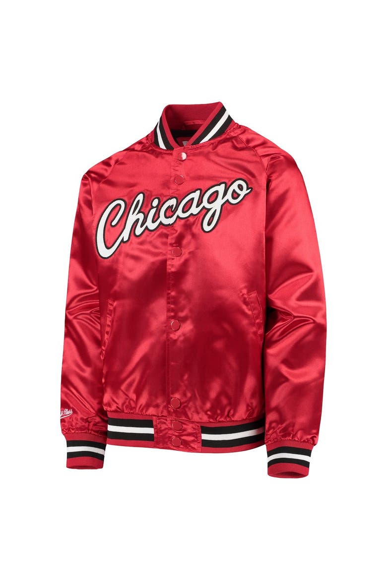 Youth Mitchell & Ness Red Chicago Bulls Hardwood Classics Satin Raglan Full-Snap Jacket, Alternate, color, RED
