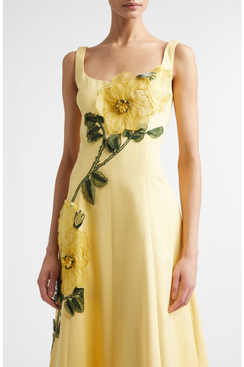 Peony Embroidered Appliqué Stretch Sateen Dress, Alternate, color, BUTTER/YELLOW