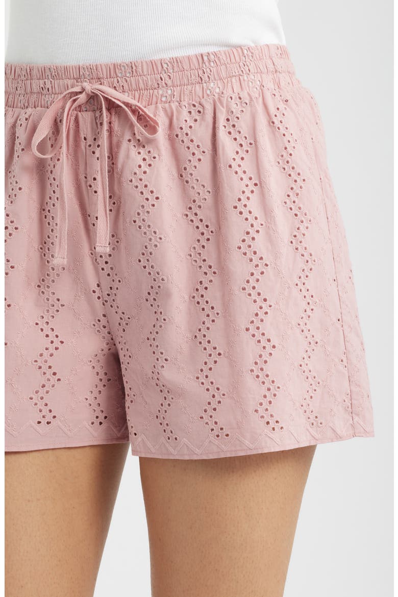 Eyelet Drawstring Waist Shorts, Alternate, color, DUSTY PINK