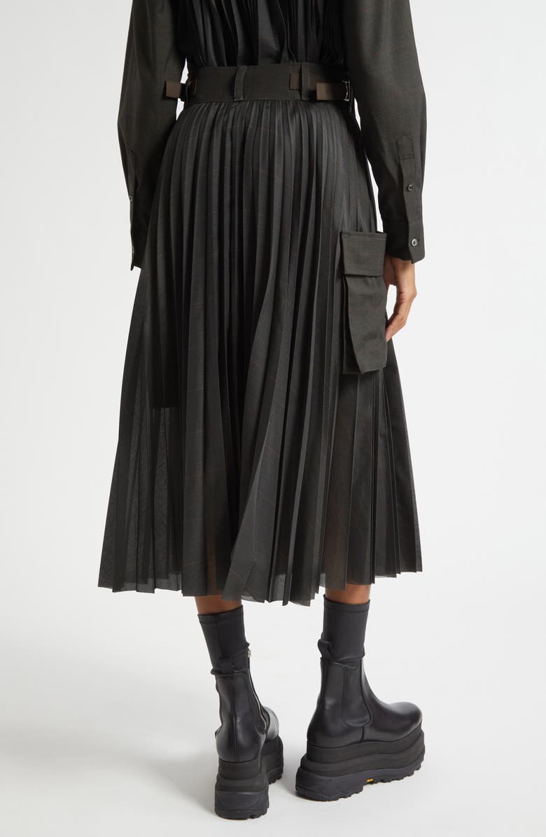 Sacai Glen Check Pleated Skirt, Alternate, color, Black/ Khaki