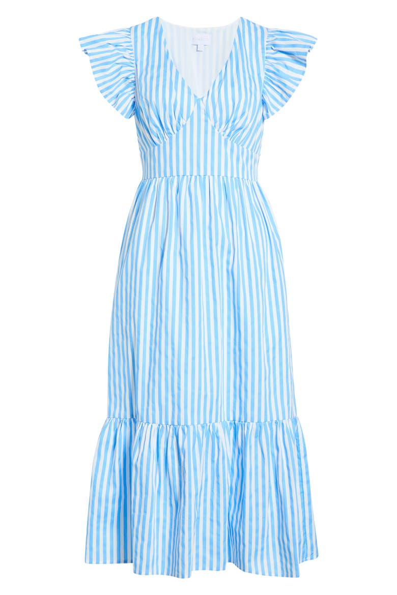 Stripe Ruffle Sleeve Cotton Dress, Alternate, color, BLUE-WHT-STRIPE