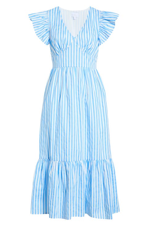 Stripe Ruffle Sleeve Cotton Dress