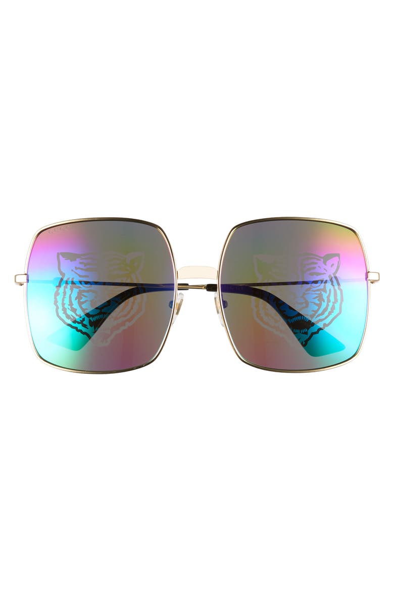 60mm Square Sunglasses, Alternate, color, GOLD/ RAINBOW TIGER