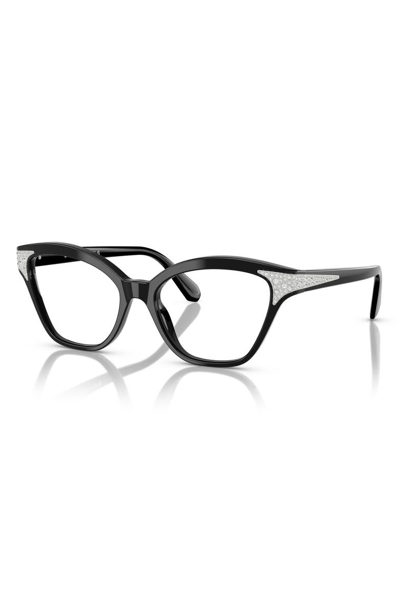Swarovski 54mm Cat Eye Optical Glasses, Alternate, color, Black