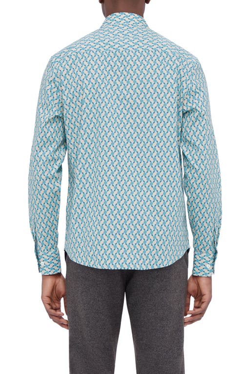 Bugatchi Julian Shaped Fit Print Button-up Shirt In Dusty Blue
