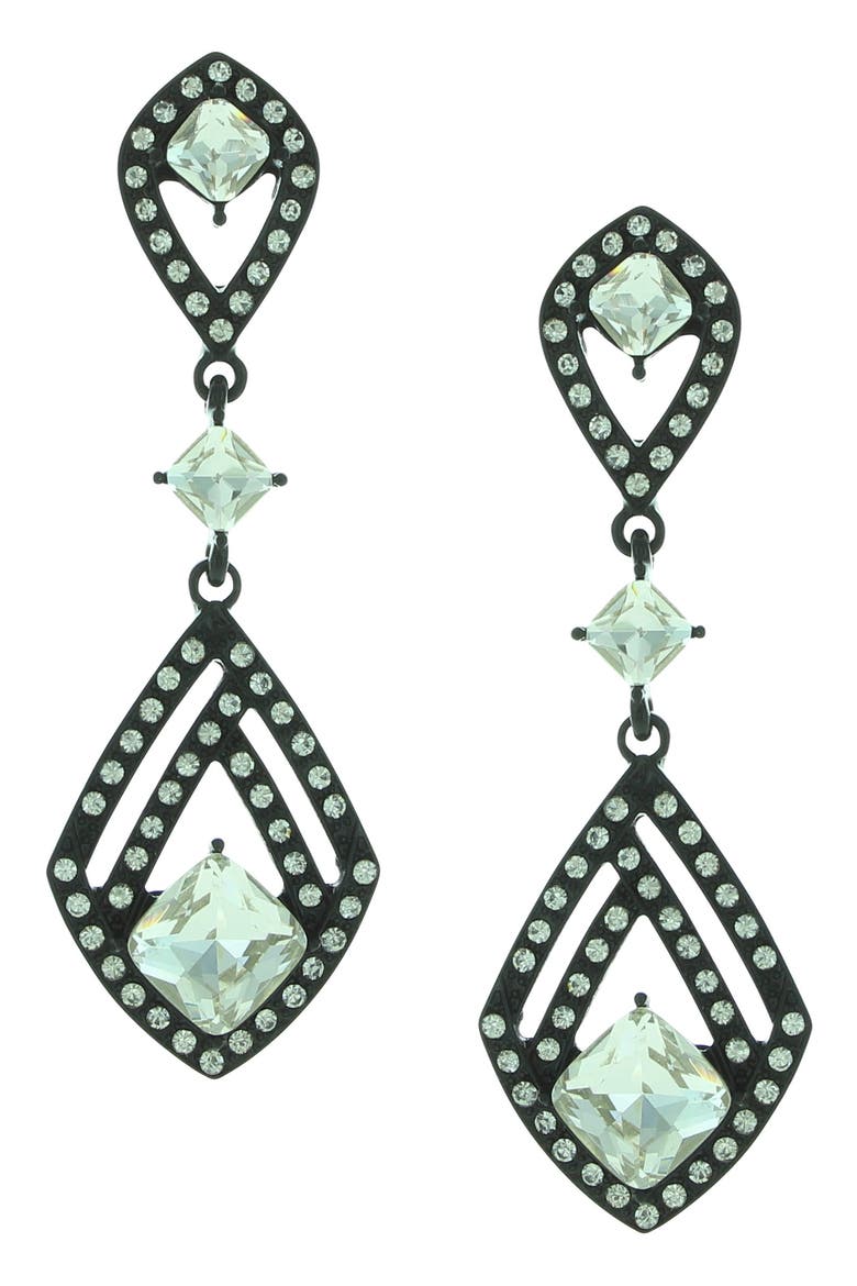 Silver Plated Cleo Crystal Earrings, Main, color, BLACK / CLEAR
