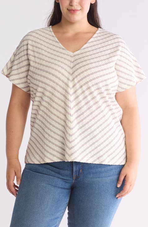 Mitered Stripe V-Neck Top (Plus)