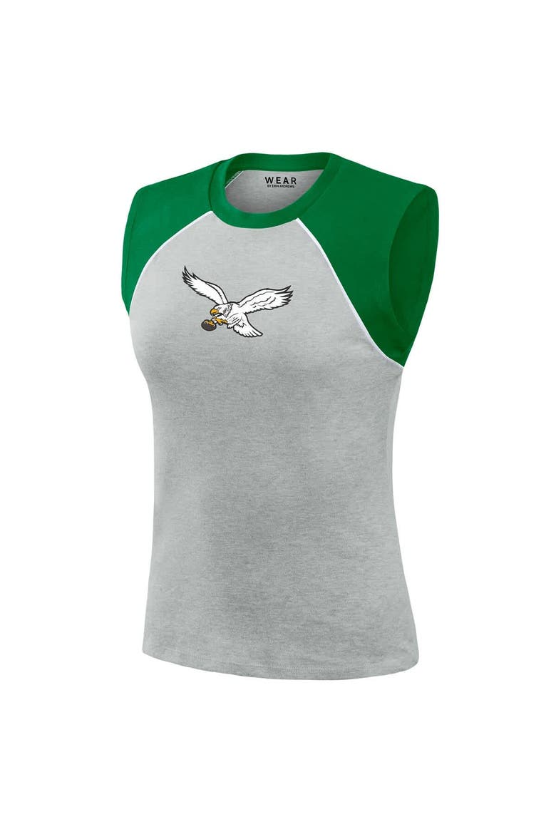 Women's WEAR by Erin Andrews  Heather Gray Philadelphia Eagles Cropped Raglan Tank Top, Alternate, color, Heather Gray
