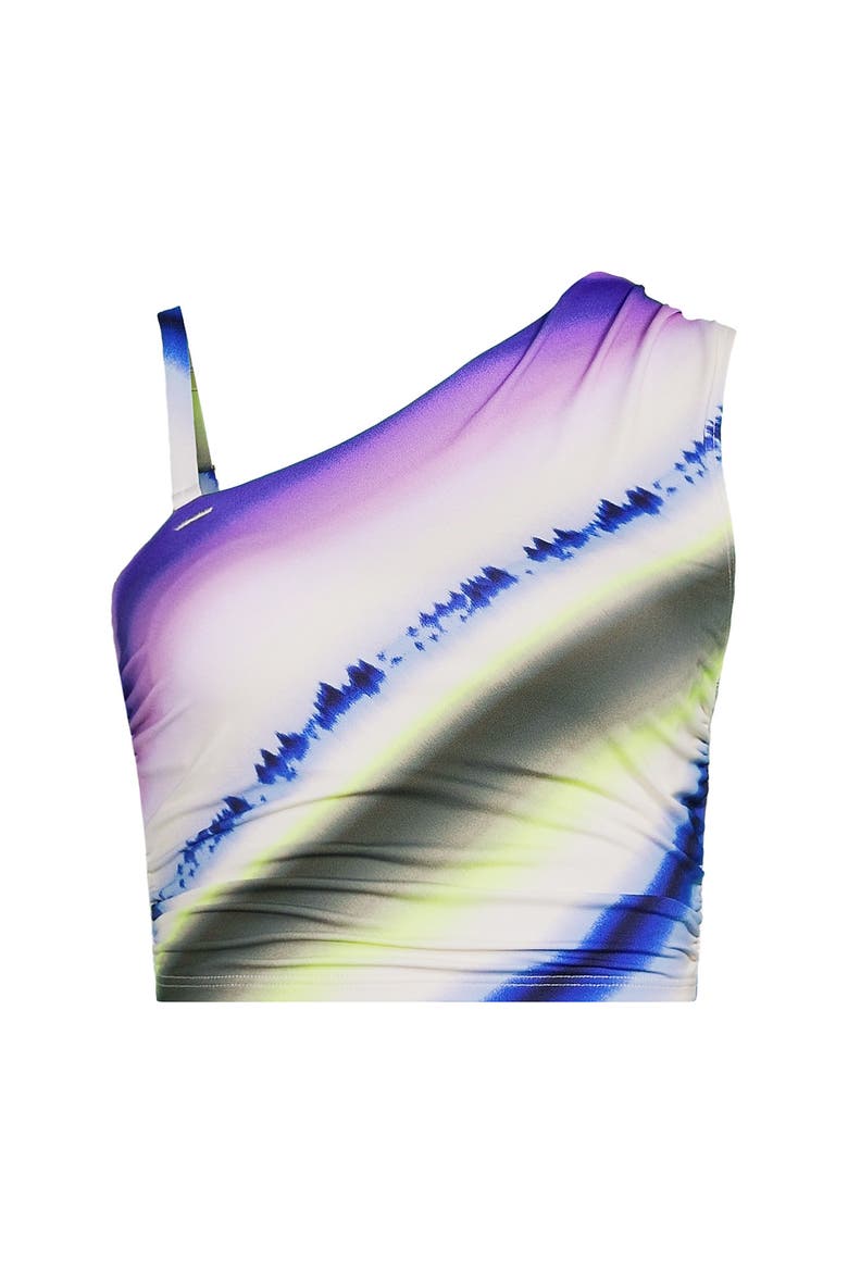 Plus Size Ruched One Shoulder Midkini Top, Alternate, color, Egret White Ombre Stripes
