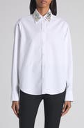 McQueen Crystal Embellished Cotton Poplin Button-Up Shirt