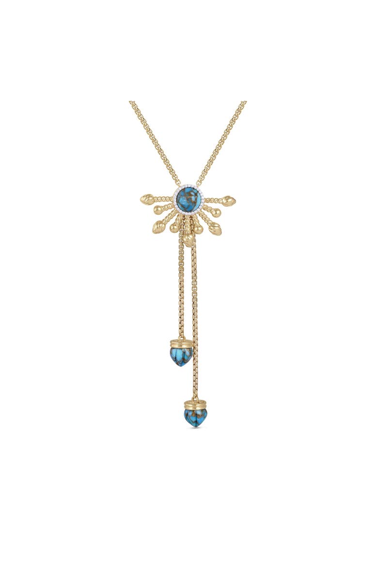 LuvMyJewelry Golden Rays Gold Plated Silver Turquoise Gemstone Diamond Half Sun Lariat Necklace, Alternate, color, 