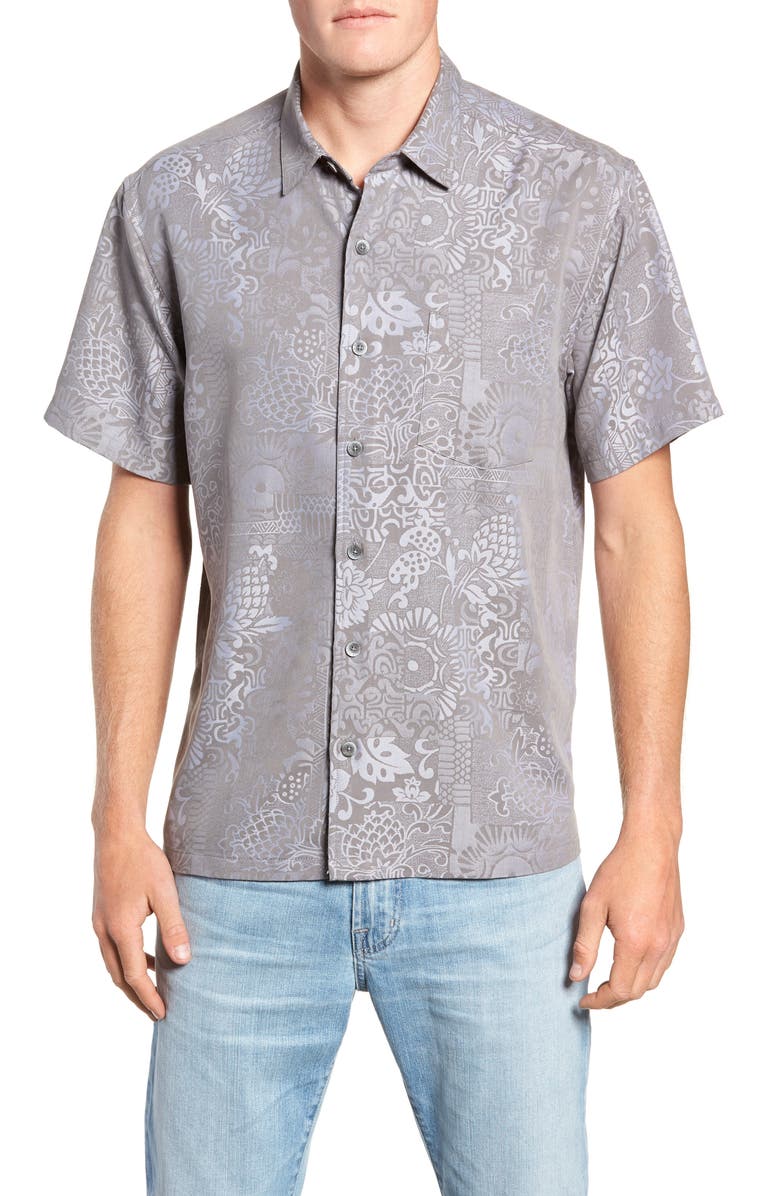 Kahala Apana Classic Fit Jacquard Sport Shirt, Main, color, Charcoal