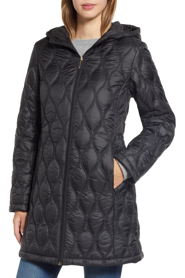 Quilted Water Resistant Coat, Alternate, color, BLACK