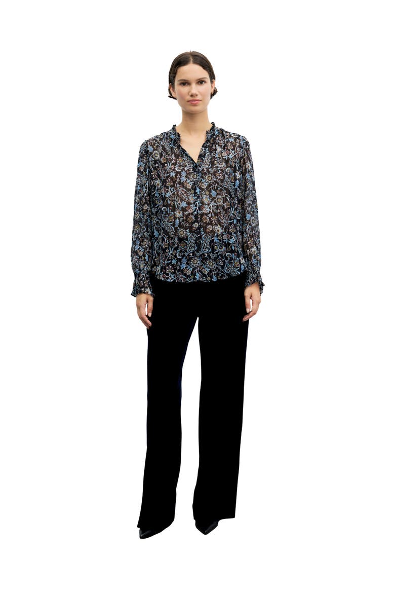 Silk Blend Floral V-neck Blouse, Alternate, color, Black