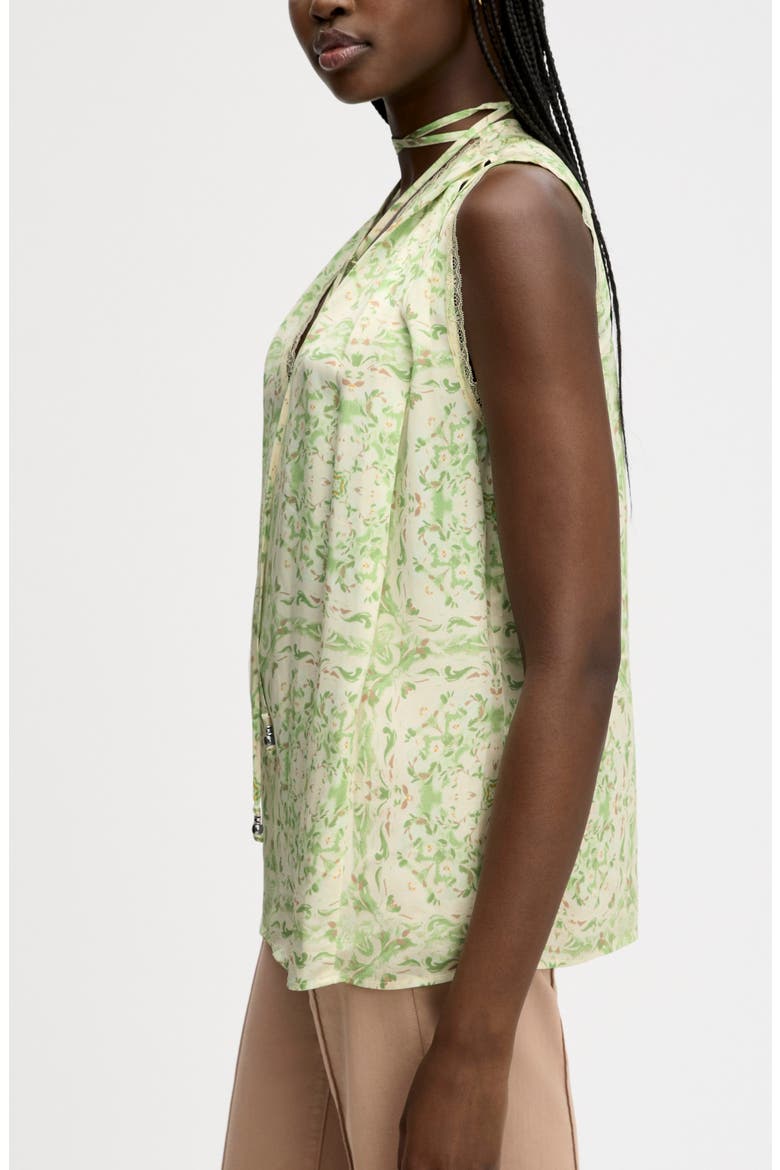 Floral Lace Trim Tie Neck Top, Alternate, color, WILLOW GEO FLORAL SCARF