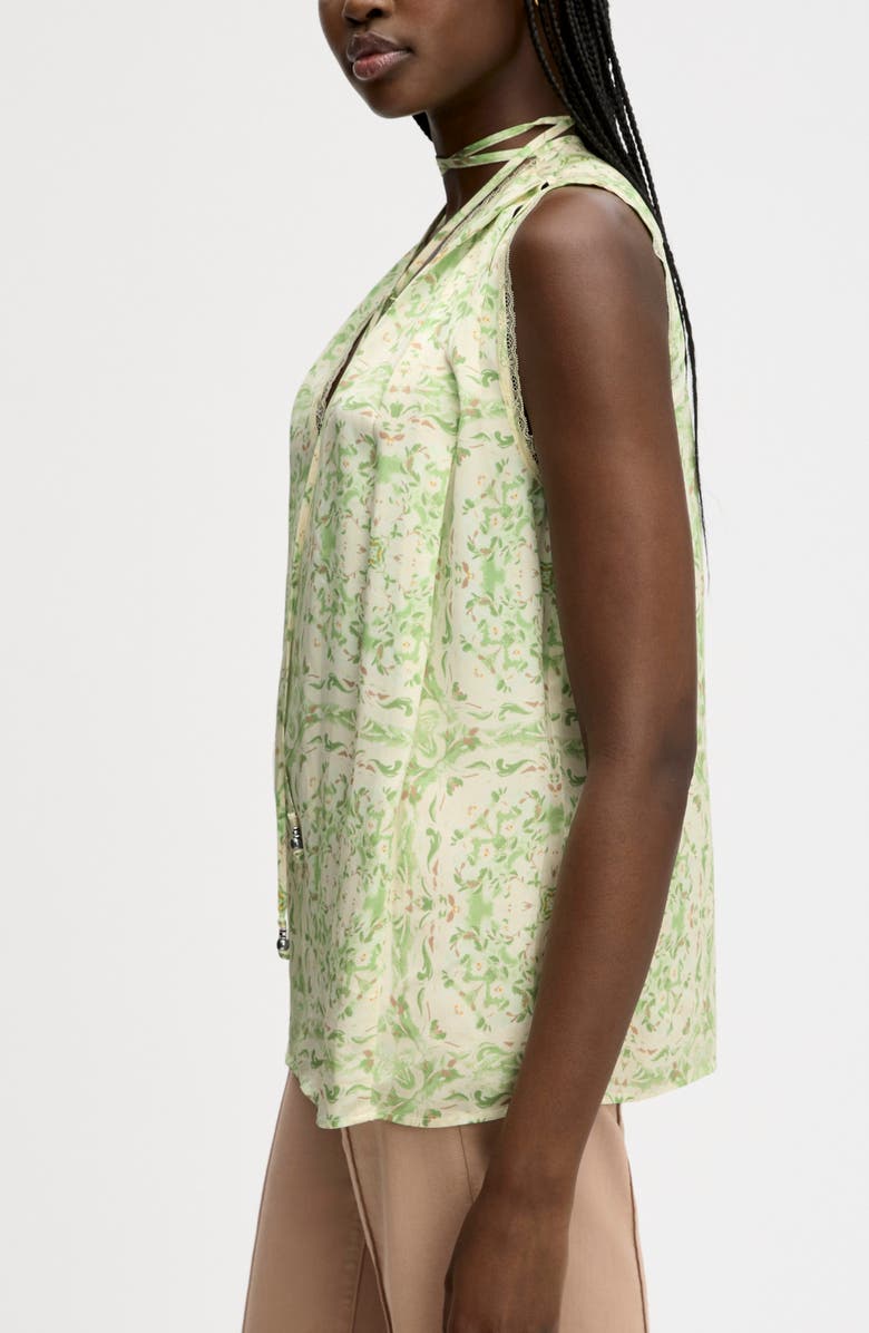 Sam Edelman Floral Lace Trim Tie Neck Top, Alternate, color, Willow Geo Floral Scarf