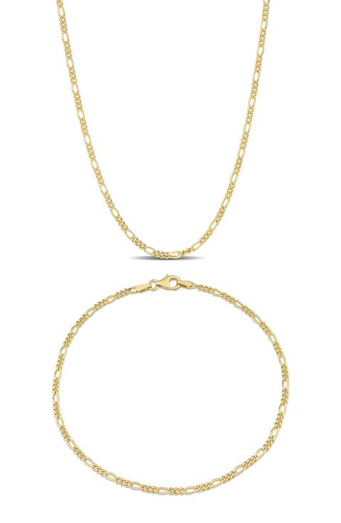 2.2mm Figaro Chain Necklace & Anklet Set