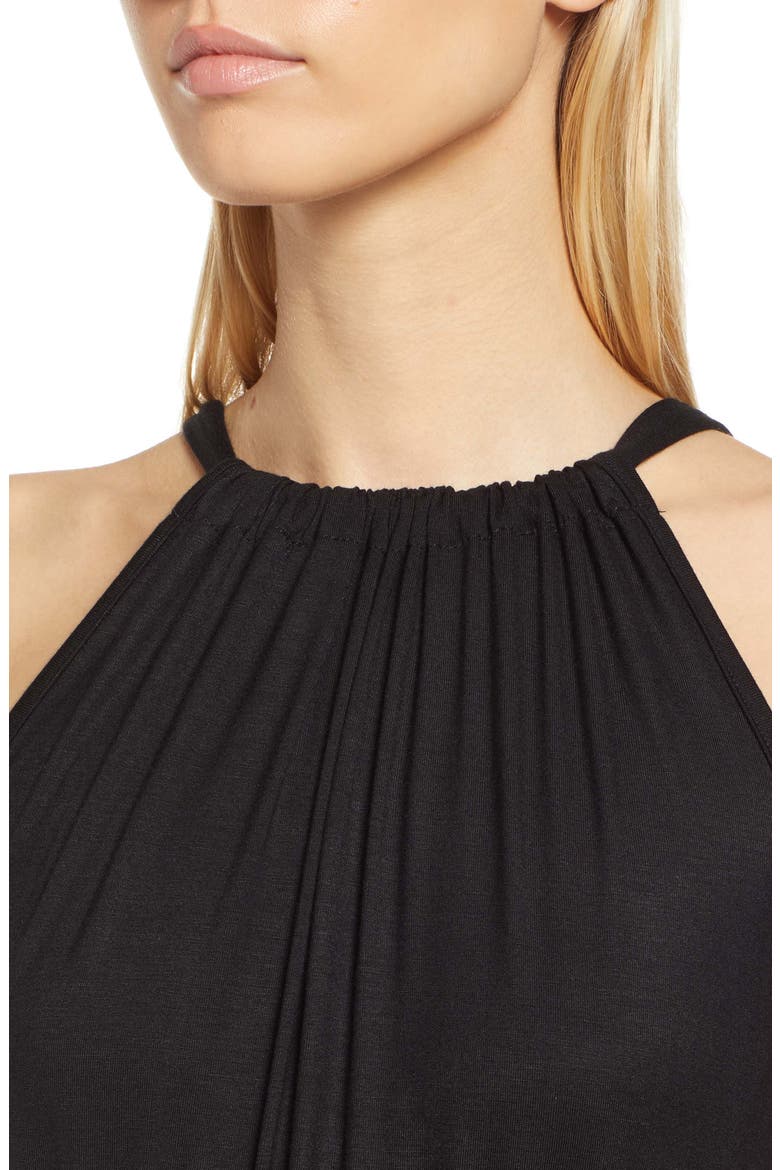 Flounce Hem Halter Dress, Alternate, color, BLACK