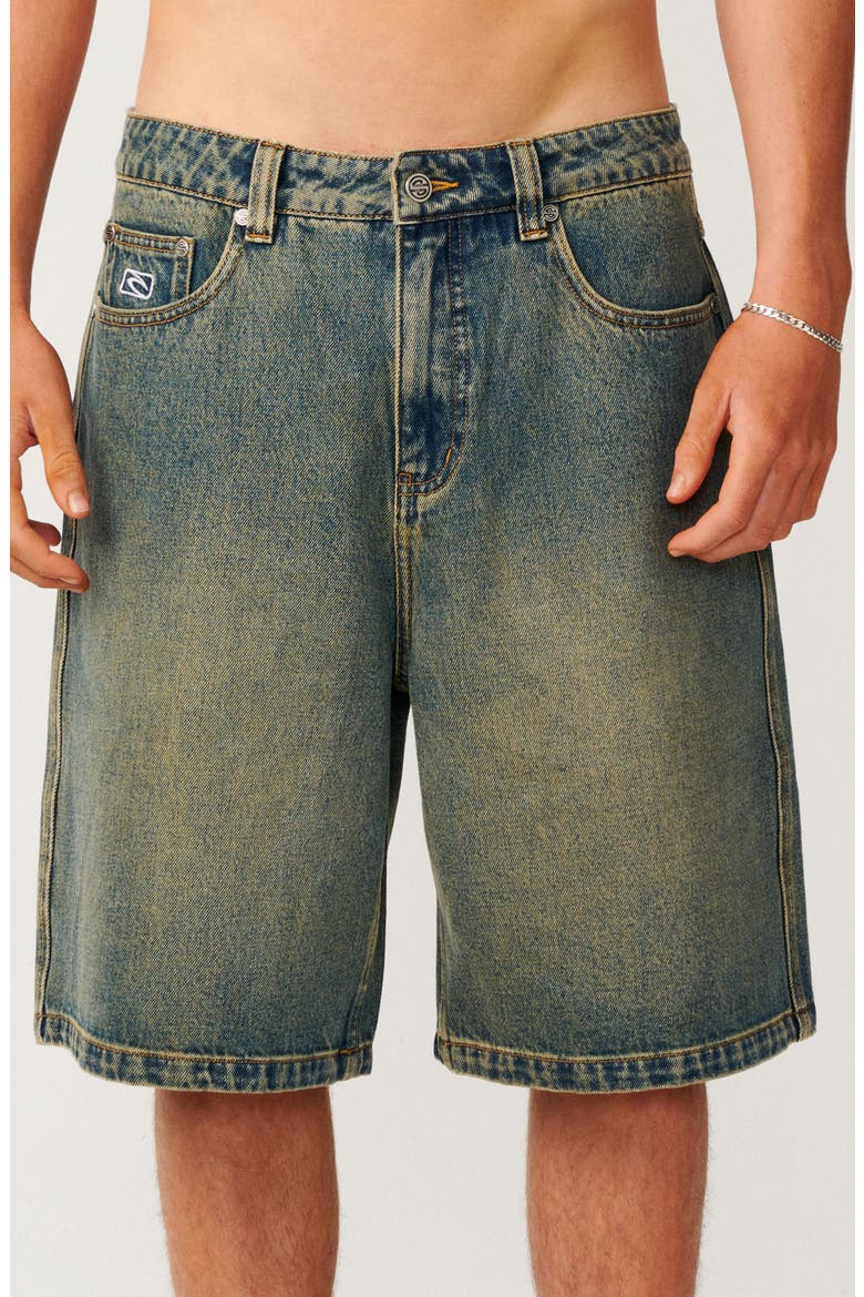 Archive Dirty Denim Shorts, Main, color, DIRTY MID BLUE